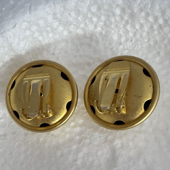 Vintage Domed Brushed Gold-Tone Clip-On Button Earrings Minimalist Fashion - Picture 2 of 2
